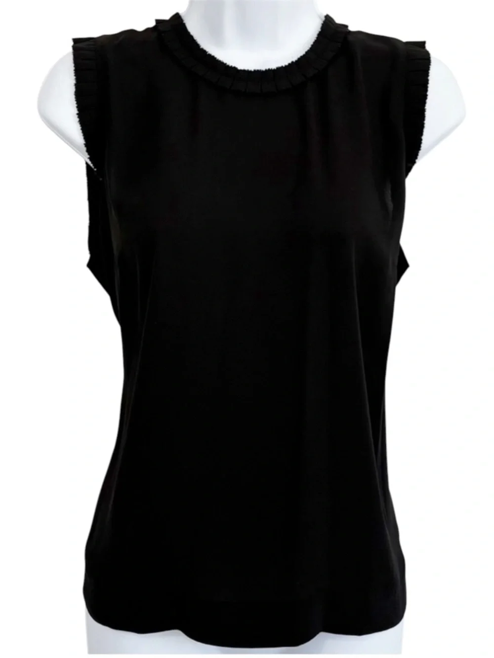 J.CREW Black Ruffle Neck Tie Back Sleeveless Blouse Workwear Size 8